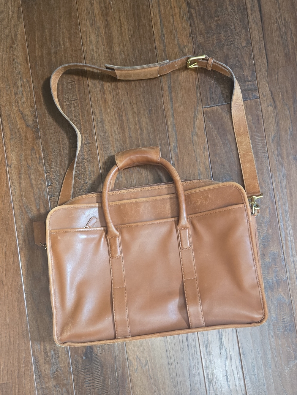 Coach Mens Tan Leather Briefcase Messenger Bag with Shoulder Strap